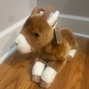 Brown and White Plush Goat Toy Stuffed Animal NWT